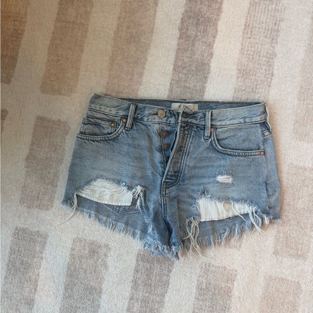 We The Free Blue Distressed Jean Shorts